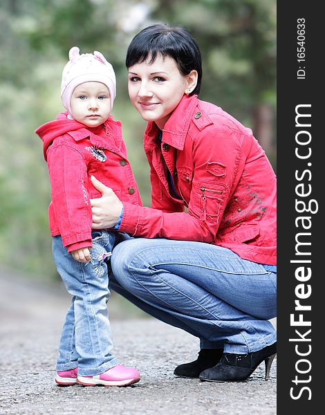 Mother and daughter in park