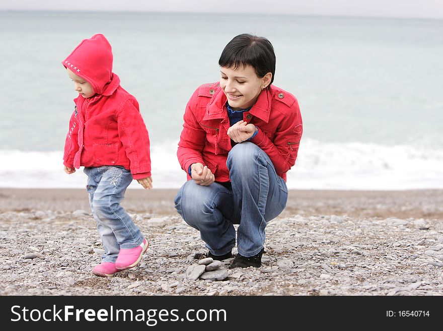 Mother and daughter on beach