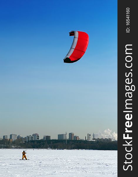 Parachute Surfing on ice in Winter. Parachute Surfing on ice in Winter