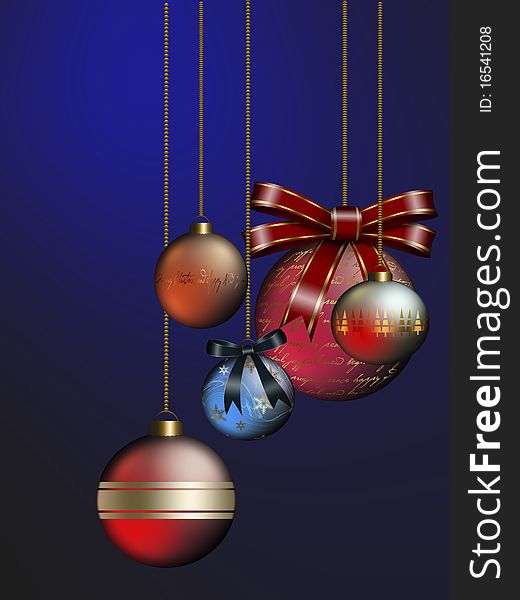 Christmas baubles isolated on blue background. Christmas baubles isolated on blue background