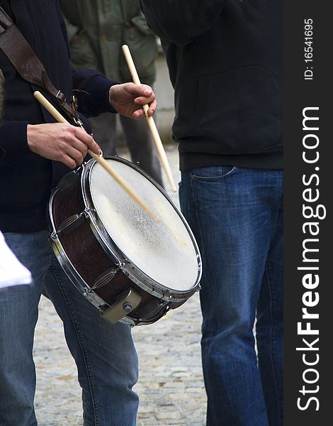 Tambourine played in an outdoor concert. Tambourine played in an outdoor concert