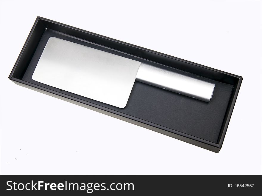 Chinese cleaver in a dark box. (on white background)