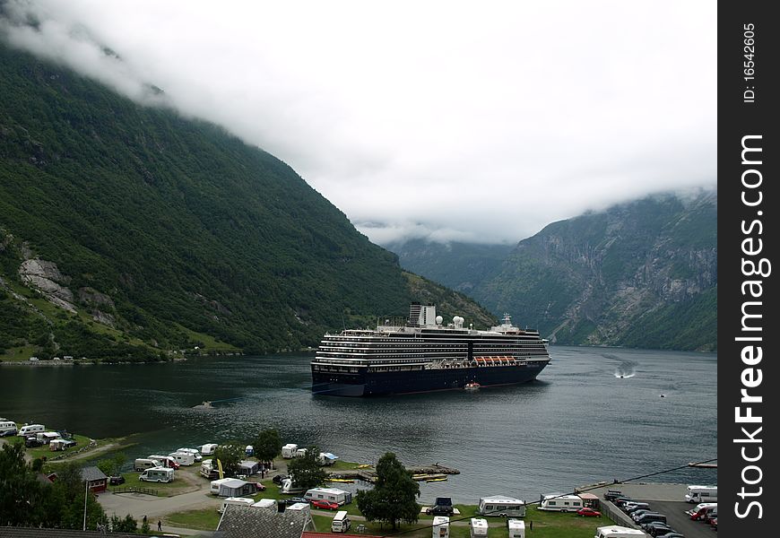 The cruise ship in the Geiranger Fjord ,Norway