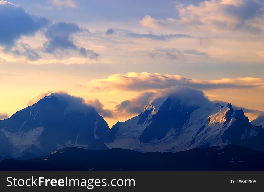 Cloud on mountain during dawning. Natural composition