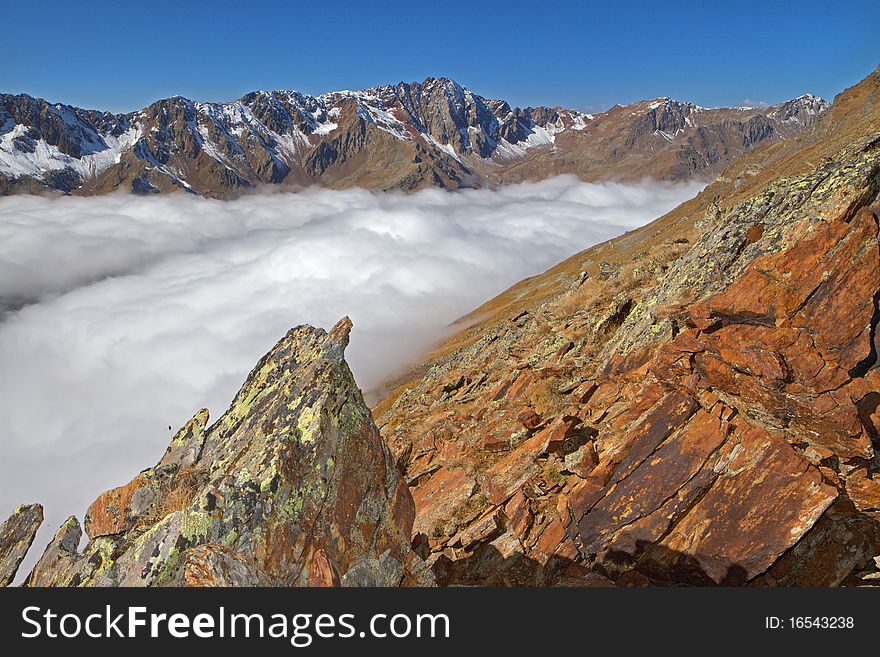 Sea of fog. A sea of fog covering Valle delle Messi, Brixia province, Lombardy region, Italy