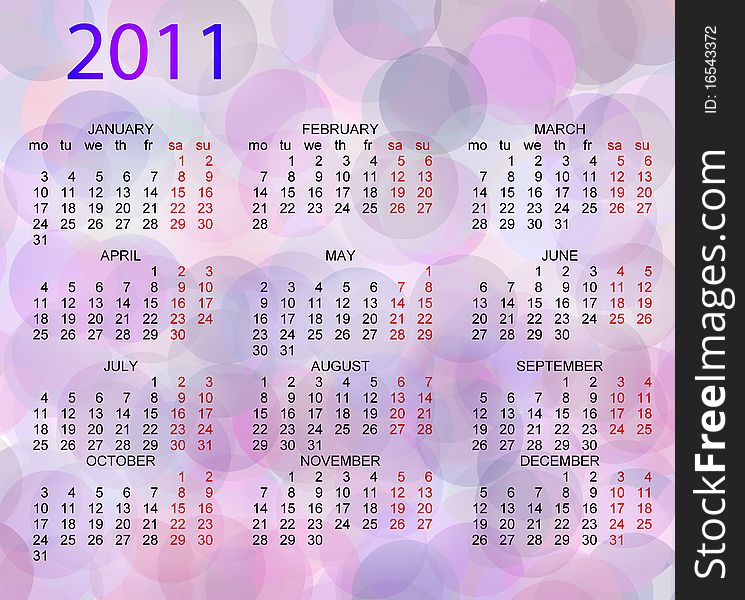 This is a calendar for 2011 on a white background. Starts sunday Helvetica font used. Colors can be changed in additional format. This is a calendar for 2011 on a white background. Starts sunday Helvetica font used. Colors can be changed in additional format.