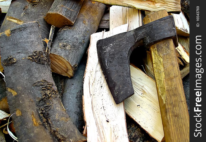 Chopped with an ax wood for heating in winter. Chopped with an ax wood for heating in winter.