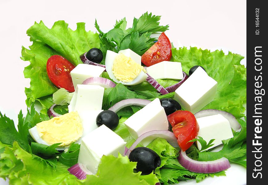 Greek salad with cheese olive and tomato
