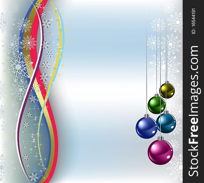 Christmas greeting colored balls on blue background