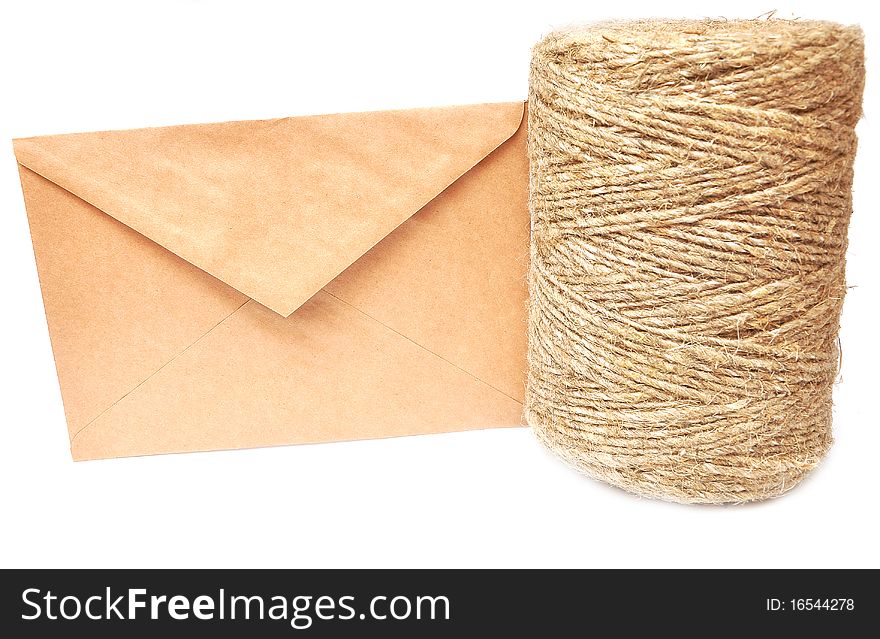 Cord for ligation of the envelope on white. Cord for ligation of the envelope on white