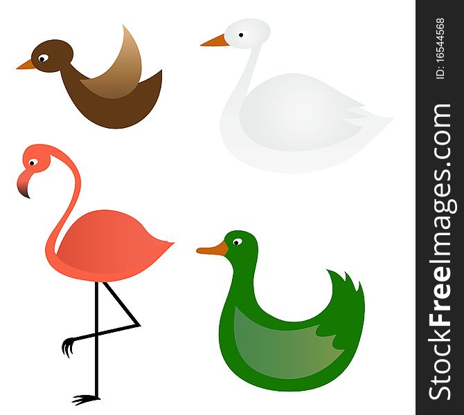 Set of different stylized birds