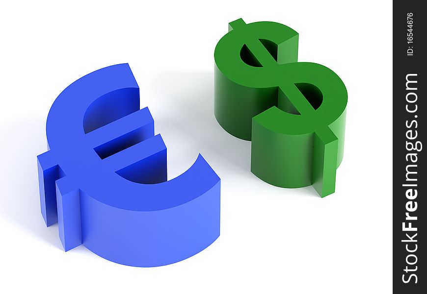 High resolution image. 3d rendered illustration. Dollar and Euro symbol.