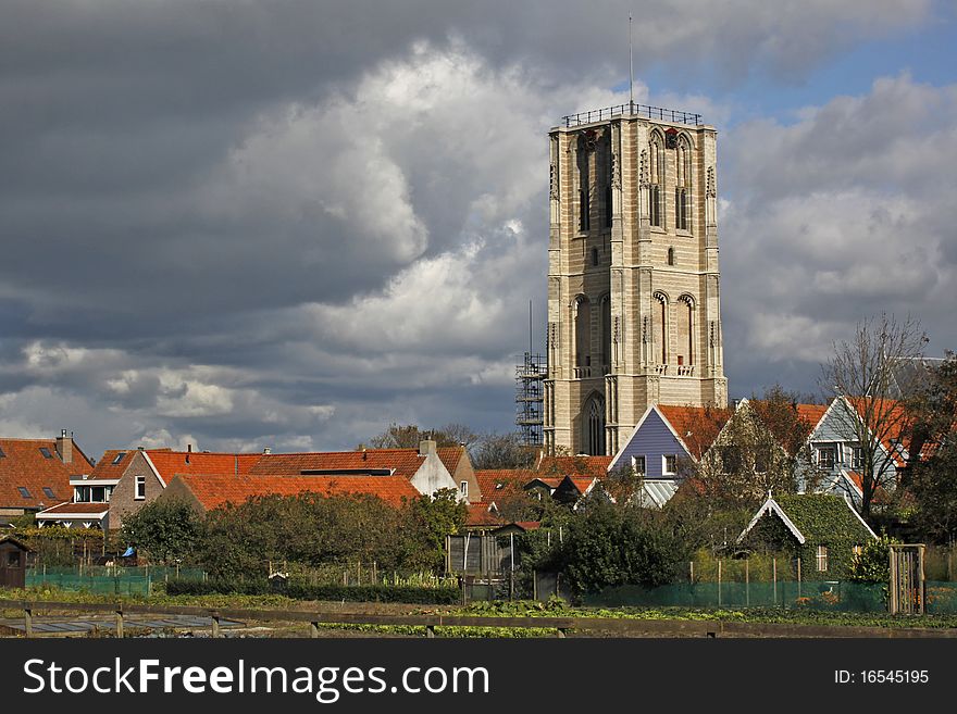 View on a church tower in Holland