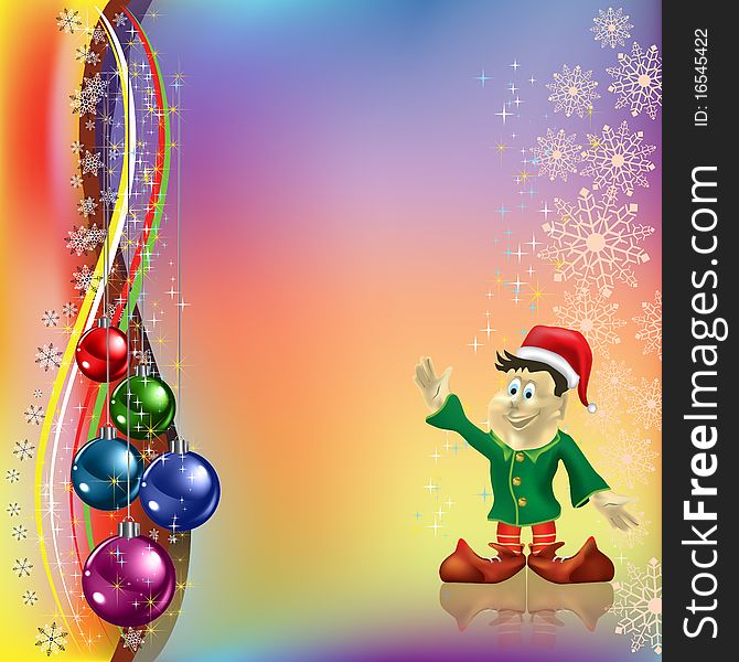 Christmas greeting with dwarf and colored balls. Christmas greeting with dwarf and colored balls