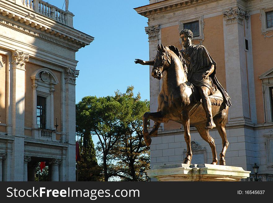 Statue of Emperor Marcus Aurelius in Piazza del Campidoglio, Rome - Italy