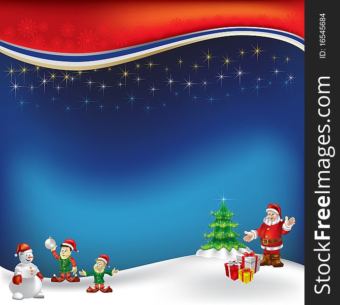 Christmas greeting with Santa Claus on a blue background