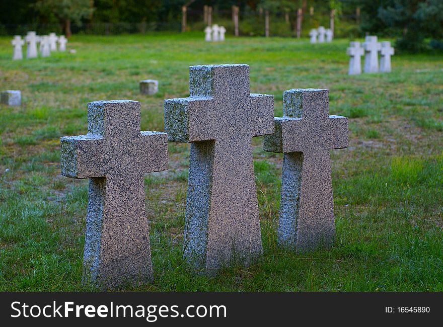 Stone crosses in a military cemetery. Stone crosses in a military cemetery