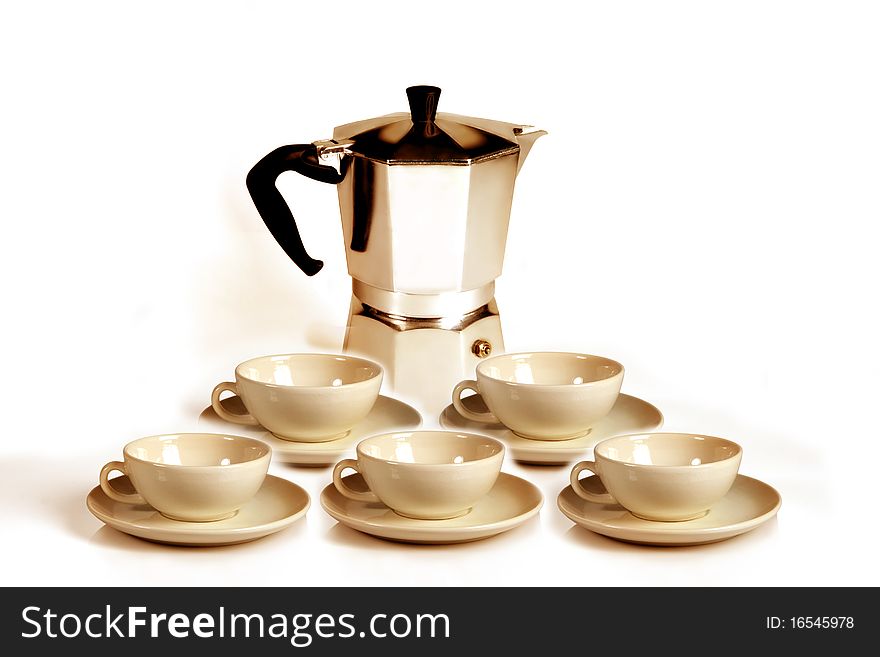 Coffee cups with small coffee machine for domestic use. Coffee cups with small coffee machine for domestic use