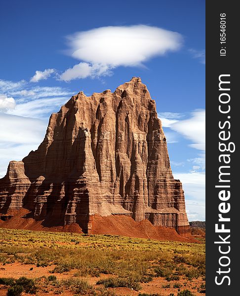 View of the red rock formations in Capitol Reef National Park with blue sky�s and clouds