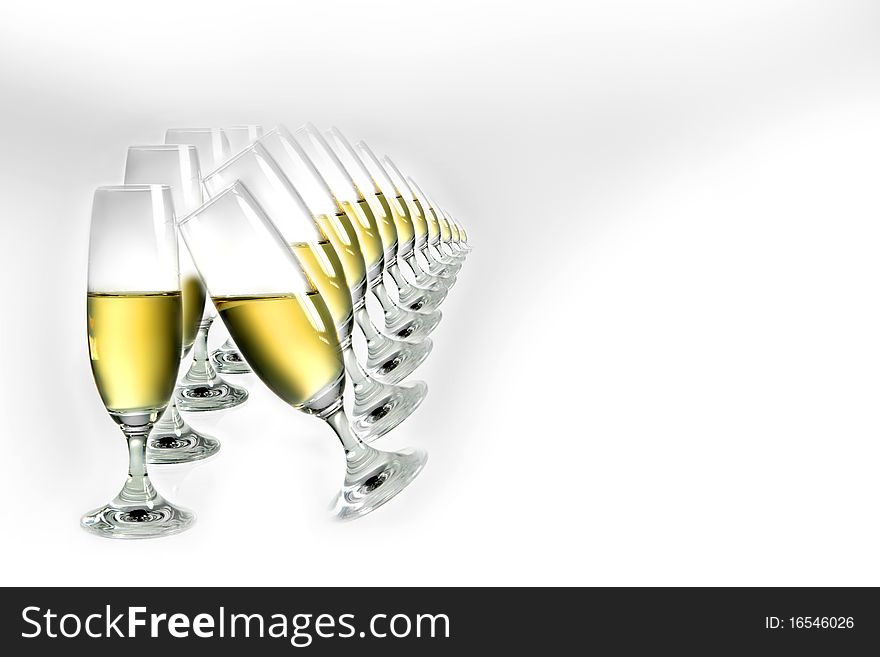 Raw of couples of touching glasses with sparkling wine