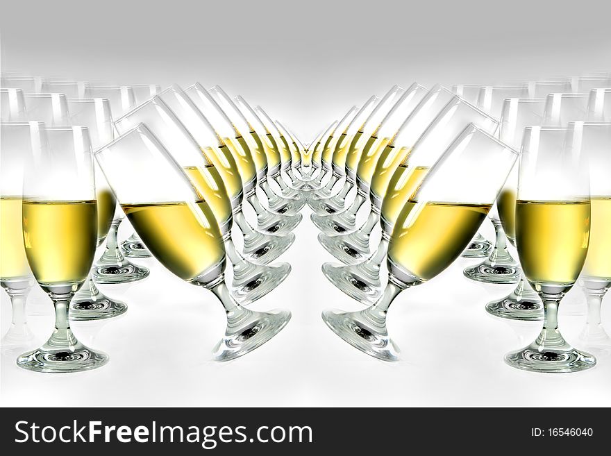 Raws of touching glasses with sparkling wine