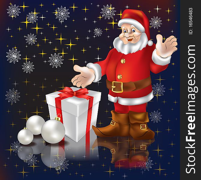 Santa Claus with gifts on a black background