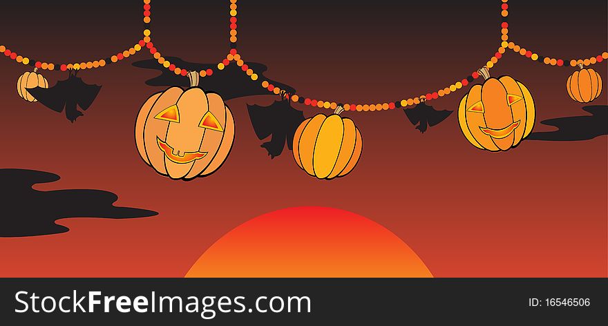 Background with pumpkins and bats. Background with pumpkins and bats