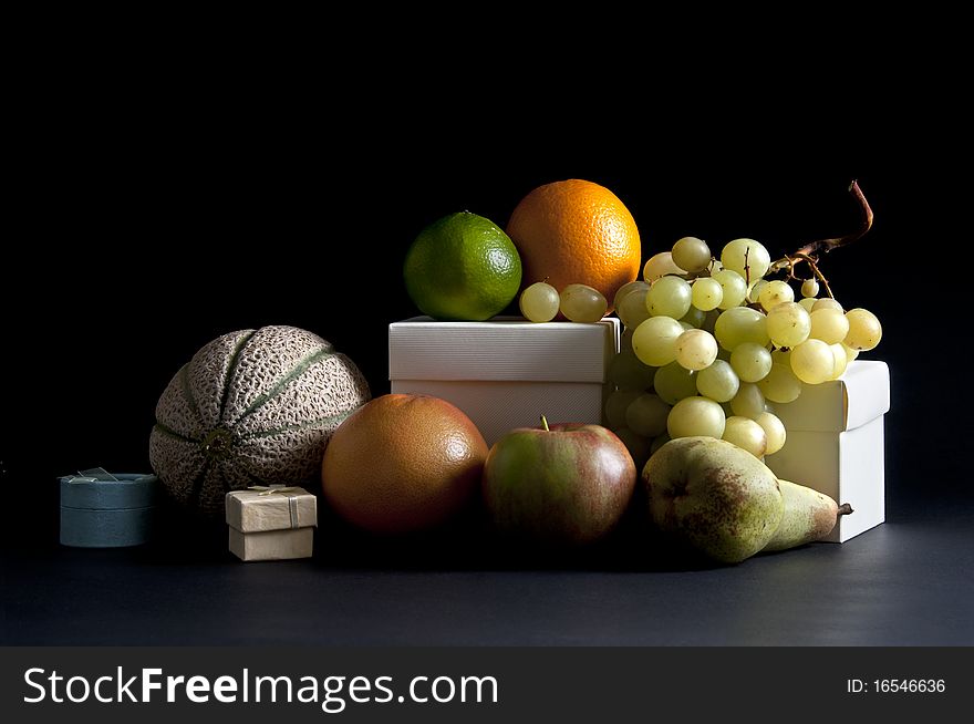 Mixed fruit on a black background