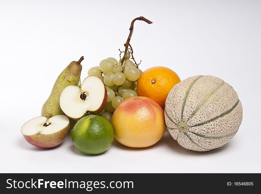 Composition of fruits on white background