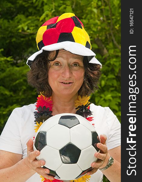 Female soccer fan with hat- outdoor shot