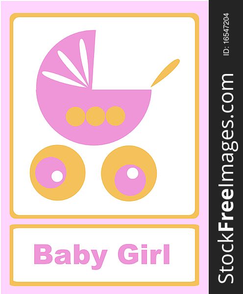 Pink baby girl announcement with stroller