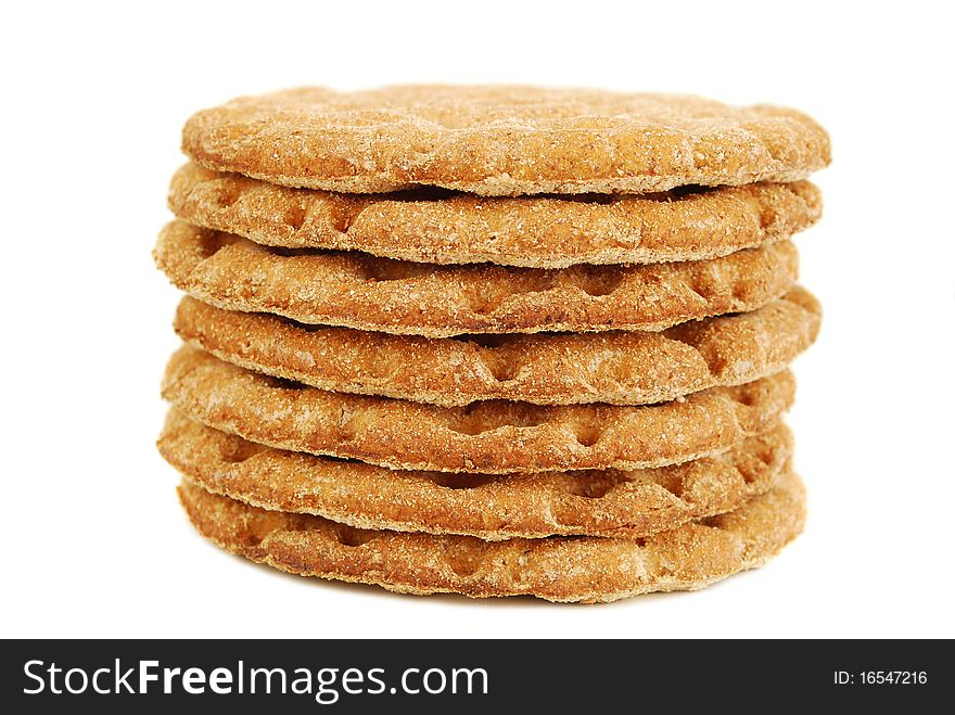 Slices of crispbread isolated on white background. It's good alternative for traditional bread.