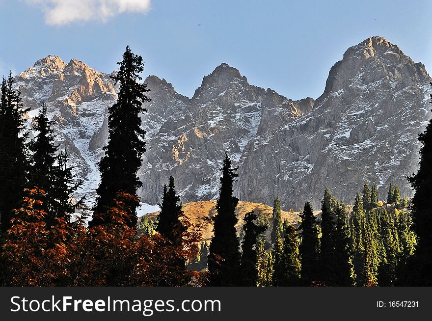 Mountain tops in tien shan mountains near almaty kazakhstan on a sunny fall day. Mountain tops in tien shan mountains near almaty kazakhstan on a sunny fall day