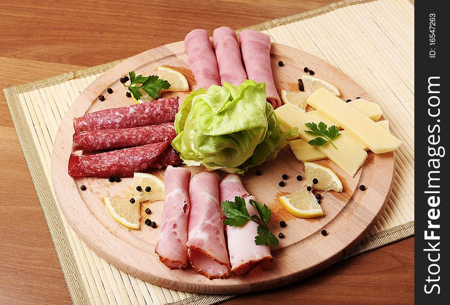 Traditional ham plate in a rustic restaurant