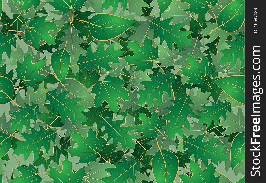 Green leaves seamless background,  illustration