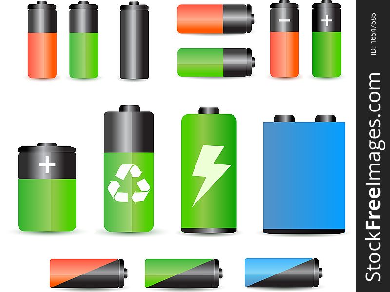A set of several types of batteries. A set of several types of batteries