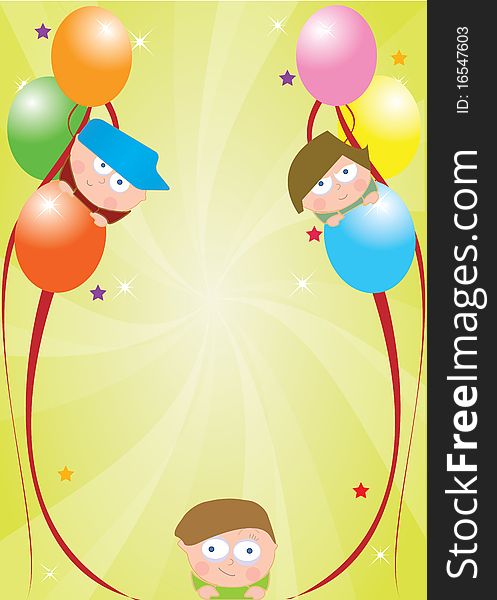 Celebration card with children and ballooons