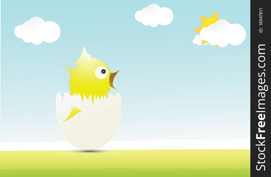 Illustrated chicken inside an egg