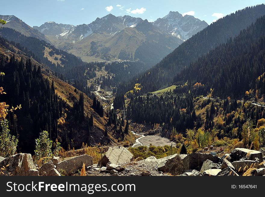 Chimbulak valley and high mountain tops in Kazakhs