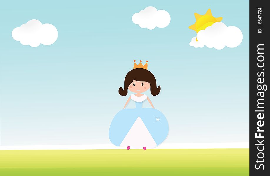 Illustrated princess in a landscape