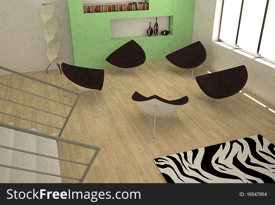 Modern design living room with futuristic chair. Modern design living room with futuristic chair