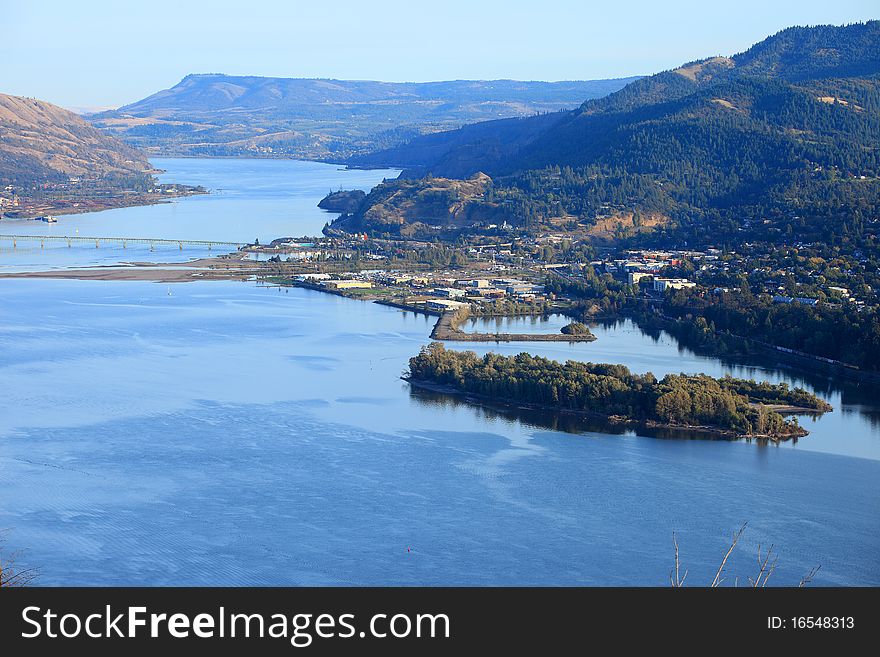 A Hood river township from above, on the Washington side of the river. A Hood river township from above, on the Washington side of the river.
