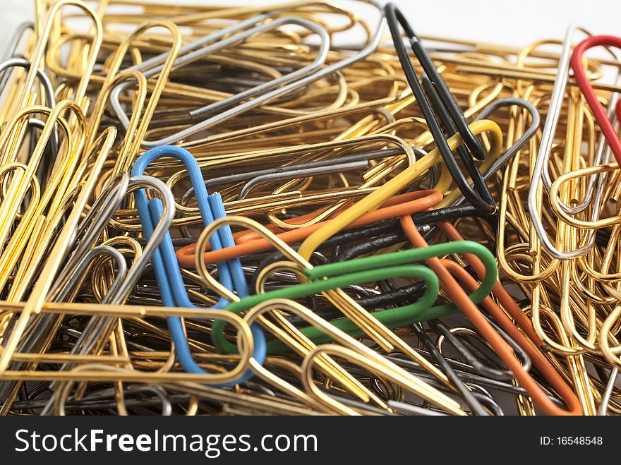 Heap of paper clips closeup