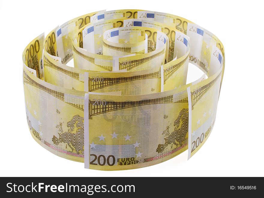 Spiral of 200 euro banknotes