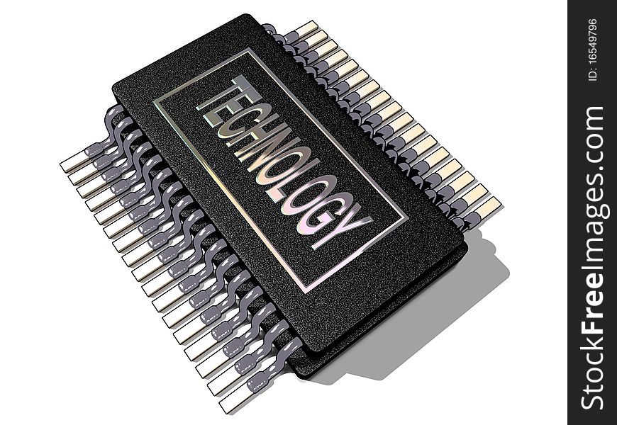 3D-modelled chip representing the notion of high-technology