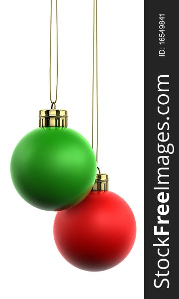2 Christmas baubles (balls). 1 Green and 1 Red with gold colored caps and thread. Created in Cinema4D (larger renders available on request).