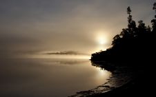 A Misty Lake Paringa, West Coast, New Zealand. Stock Photos