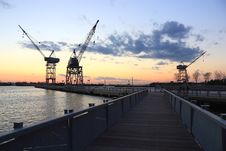 Red Hook Boardwalk And Cranes Royalty Free Stock Photography Red Hook Boardwalk And Cranes Royalty Free Stock Photography