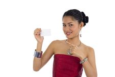 Asian Woman With Blank Business Card Royalty Free Stock Photos