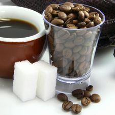 Black Coffee And Sugar Royalty Free Stock Photos
